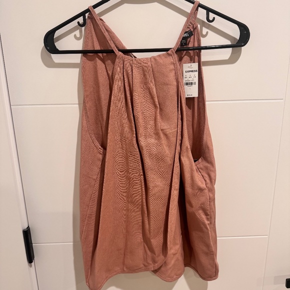 Express Linen Blend Halter Neck Tank in Dusty Pink/Muted Terracota - Picture 1 of 3